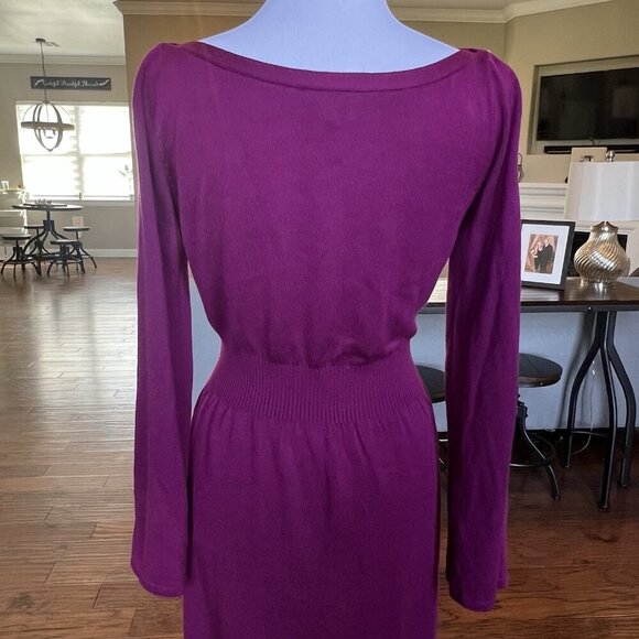 Laundry by Shelli Segal Dress Womens Size Large Bell Snap Sleeves Boat Neck Wine - Picture 7 of 16
